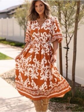 She+Sky Rust Floral Midi Dress